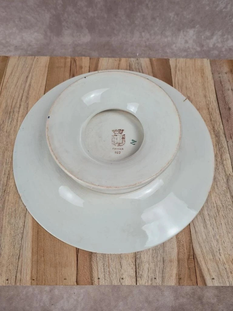 Compotier sur pied ancien Gien – Décor floral bleu & rouge – photo 6